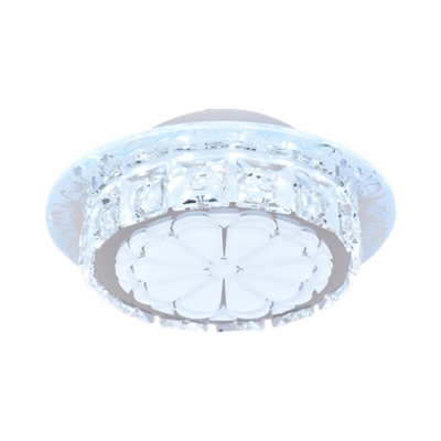 5 Bulbs Round Flush Mount Modern White Acrylic Flushmount Lighting with Crystal Accent