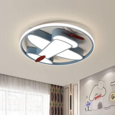 Airplane Kids Room Ceiling Flush Acrylic Cartoon LED Flush Mounted Light in Blue