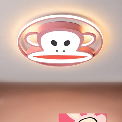 Aluminum Monkey Flushmount Cartoon Pink/Blue LED Flush Mounted Ceiling Light for Nursery