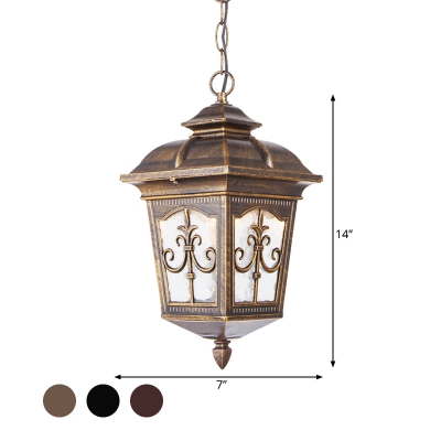 Antique Lantern Down Lighting 1-Light Ripple Glass Hanging Pendant Light in Black/Rust/Bronze for Balcony