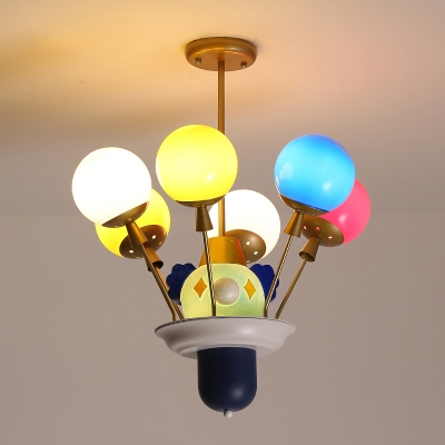Balloon Shape Acrylic Chandelier Light Cartoon 6-Light White/Blue-Pink-Yellow Hanging Lamp Kit for Kids Room