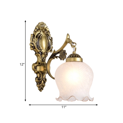 Bronze 1/2-Light Sconce Lamp Traditionalism Ivory Glass Scalloped Wall Mounted Lighting