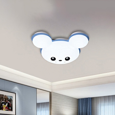 Cheerful Bear Head Flush Mount Kids Acrylic Grey/Yellow/Blue Integrated LED Ceiling Light Fixture