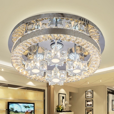 Circular Living Room Flushmount Modernism Hand-Cut Clear Crystal LED Chrome Flush Light