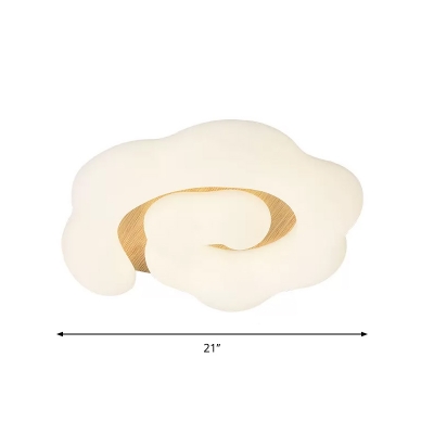 Cloud Close to Ceiling Light Kids Acrylic Child Room LED Flush Mounted Lamp in Wood