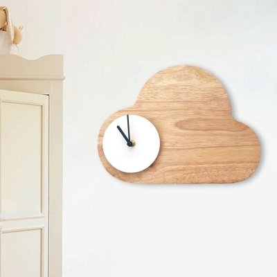 Cloud Wood Panel Wall Lighting Ideas Cartoon LED Beige Wall Sconce with White/Black Clock Deco in White/Warm Light