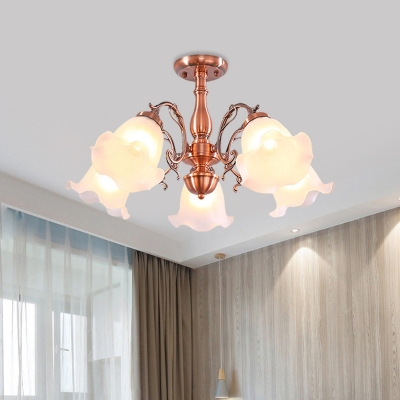 Copper 3/5/8 Bulbs Semi Flush Classic Opal Glass Blossom Flush Mount Lighting Fixture for Bedroom