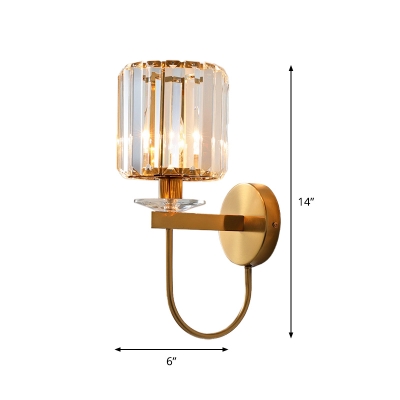 Crystal Cup Wall Mounted Light Postmodern Single Living Room Sconce with Gold Arched Arm
