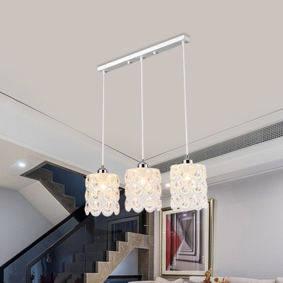 Crystal Embedded Cutouts Cluster Pendant Modern 3-Light White Finish Drop Lamp for Dining Room