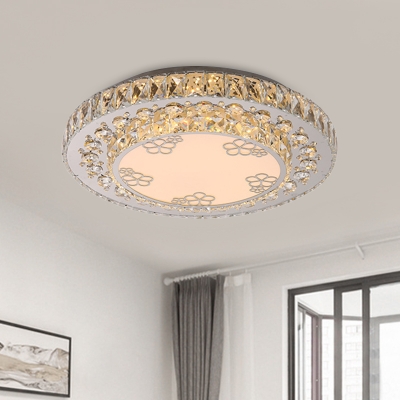 Cut Crystal Nickel Flush Light Circular LED Contemporary Ceiling Flush Mount for Bedroom