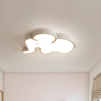 Elephant Baby Room Flush Ceiling Light Acrylic Kids Style LED Flush Mount Lighting Fixture in Blue/White