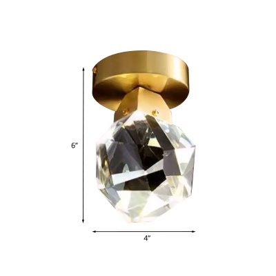 Faceted Orb Mini Foyer Ceiling Light Simplicity Crystal Gold LED Flush Mount Fixture