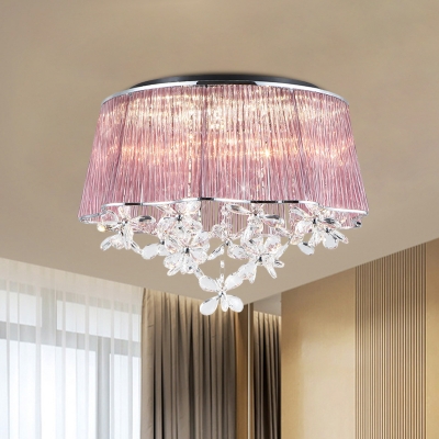Floral Pink Crystal Strip Flushmount Modernism 3 Lights Chrome LED Flush Mounted Lamp