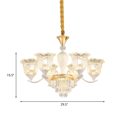 Flower Clear Glass Hanging Chandelier 3/6 Lights Hotel Ceiling Suspension Lamp in Gold with Crystal Accent