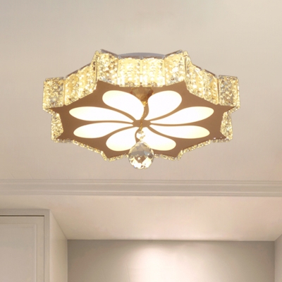 Gold Flower Ceiling Light Fixture Modern Crystal Embedded Living Room LED Flush Mount