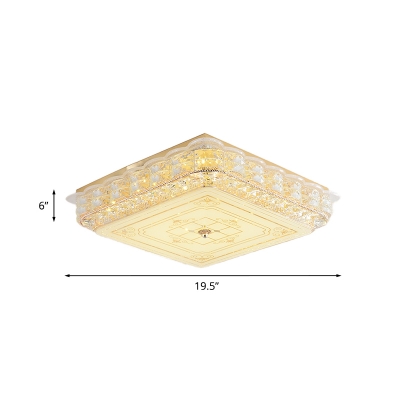 Gold Integrated LED Ceiling Fixture Simple Crystal Scalloped Round/Square Flush Mount Light for Bedroom