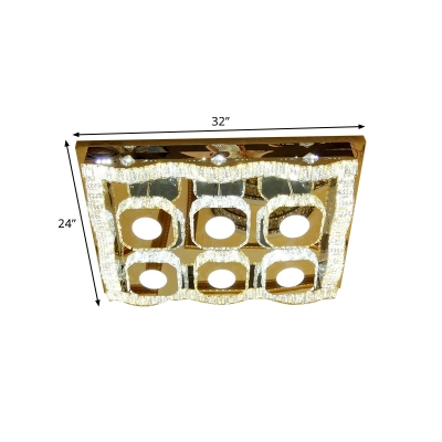 Gold LED Ceiling Light Fixture Minimalism Crystal Wave Rectangle Flushmount Lighting