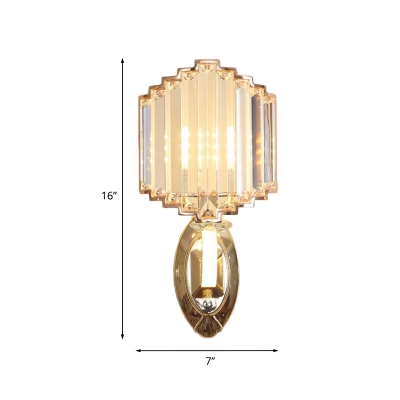 Gold Zigzag-Trim Shade Wall Sconce Postmodern Crystal 1 Head Living Room Wall Mounted Light