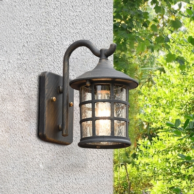 Gooseneck Aluminum Wall Mounted Light Classic Style 1-Light Outdoor Wall Sconce in Black/Bronze with Clear Ripple Glass Shade