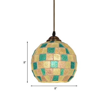 Green Cut Glass Hanging Pendant Globe 1-Light Tiffany Ceiling Light with Mosaic Pattern