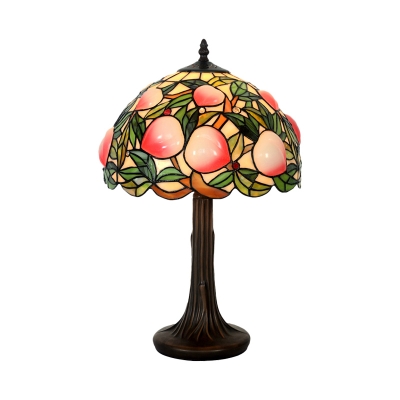 Hand Cut Glass Coffee Table Lamp Dome 1 Light Victorian Peach Patterned Night Light