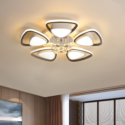 Iron White and Black Inner LED Flushmount Triangle Petals 3/5-Head Modernist Ceiling Lighting with Crystal Drop