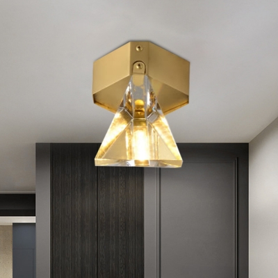 Irregular Mini Foyer Flush Light Minimalism Crystal Brass LED Close to Ceiling Light Fixture