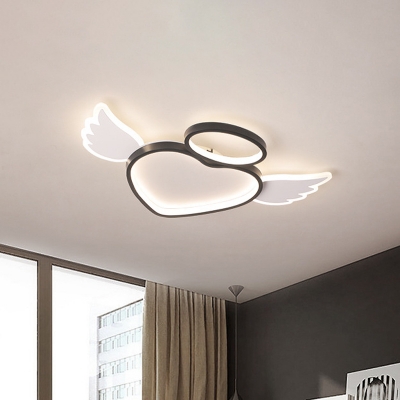 Kid Angel's Heart Flushmount Light Iron Bedroom LED Flush Mount Ceiling Light Fixture in Black, Warm/White Light