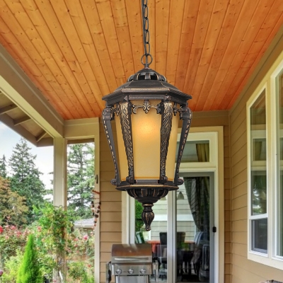 Lantern Balcony Hanging Pendant Country Tan Glass 1-Head Bronze Suspension Lighting