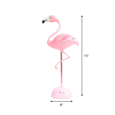 LED Bedroom Night Table Light Cartoon Pink Nightstand Lamp with Flamingo Plastic Shade