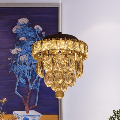 LED Hanging Light Kit Modernist Tapered Clear Beveled Crystal Suspension Lamp in Chrome