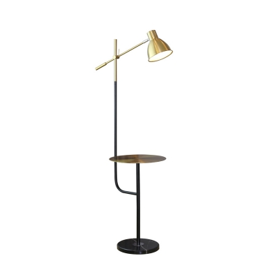 Metal Bowl Swing Arm Task Floor Light Postmodern 1 Bulb Polished Gold Stand Up Lamp with Table