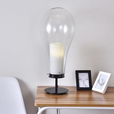 Minimalism Bulb Shaped Mini Night Lamp Clear Glass 1-Light Living Room Table Light with Inner Candle Lamp Holder