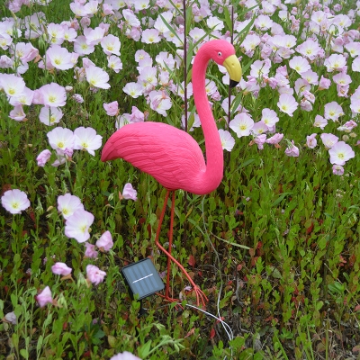 Modern 1-Head LED Ground Lamp Rose Red Flamingo Solar Stake Light Set with Plastic Shade