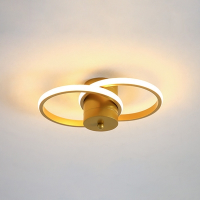 Modern Crossed Halo Ring Ceiling Flush Acrylic Corridor LED Flush Mount Light in Gold