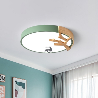 Nordic Creative LED Flush Mount Grey/White/Green-Wood Deer Under The Tree Ceiling Mounted Light with Acrylic Shade