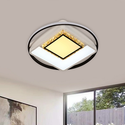 Nordic LED Ceiling Light Black and White Square/Loving Heart/Star Flush Mount with Acrylic Shade and Crystal Accent