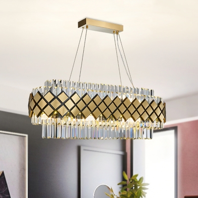Oval Kitchen Island Lamp Modern Clear K9 Crystal 16 Heads Gold Suspension Pendant