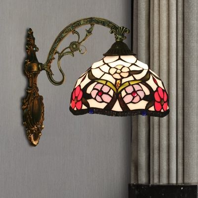 Peony Wall Mounted Lamp Tiffany Stained Glass 1 Light Bronze Sconce Lighting Fixture