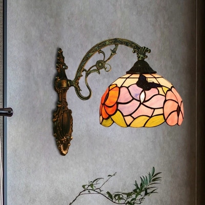 Petals Stained Art Glass Wall Sconce Tiffany 1 Bulb Bronze Wall Mounted Light Fixture