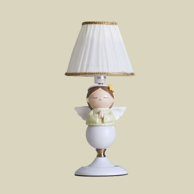 Praying Angel Girl Resin Table Lamp Kids 1 Head White Night Stand Light with Pleated Shade