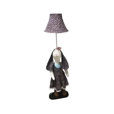 Purple Rabbit Stand Up Light Cartoon 1 Head Fabric Floor Standing Lamp with Bell Shade