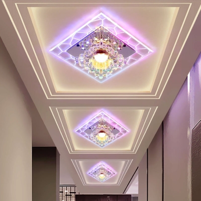 Purple Square Flush Ceiling Light Simple Crystal LED Corridor Flush Mount Lamp in White/Multi Color Light