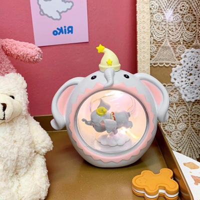 Resin Elephant Mini LED Table Lamp Cartoon Grey/Blue Night Stand Light for Kids Bedroom