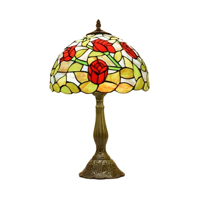 Rose/Lotus Desk Lighting Baroque Stained Art Glass 1 Light Red/Orange Finish Night Table Lamp for Bedroom