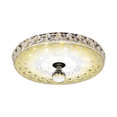 Round Crystal Flush Light Modernism LED Hallway Flush Mount in White with Peacock Tail Pattern, Warm/White Light