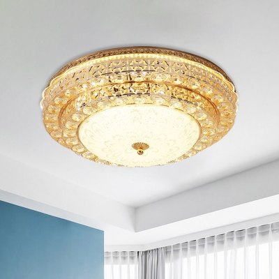 Round Living Room Ceiling Light Contemporary Milk Glass Gold Crystal LED Flush Mount Lamp