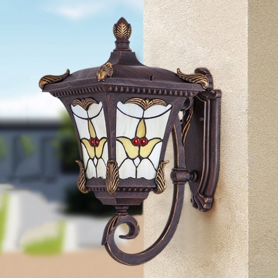 Rustic Lantern Wall Sconce Lamp 1 Bulb Frosted Glass Wall Mounted Light Fixture in Bronze/Rust Red