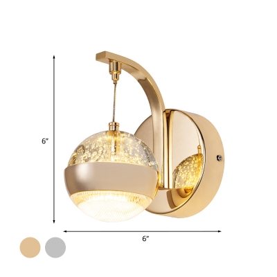 Seeded Crystal Ball Wall Hanging Light Modernist Bedside LED Wall Mount Lamp in Gold/Chrome