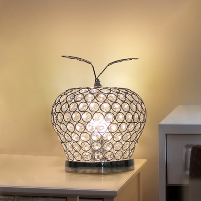 Silver 1 Bulb Table Lamp Modern Beveled Crystal Hat Nightstand Lighting for Bedroom